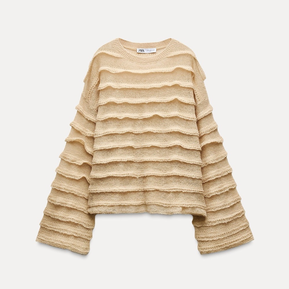 Zara Light Beige Fuzzy Knit Sweater